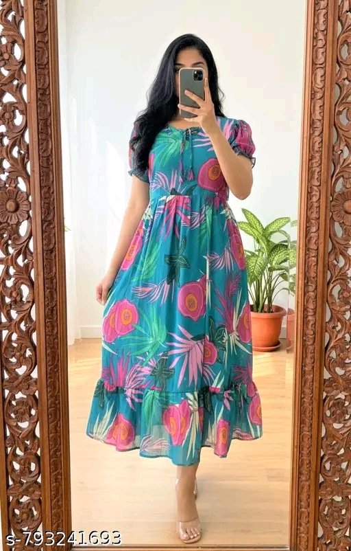 zanies women  flowral printed georgette  middi Dress for women