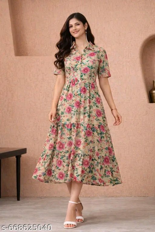 formal printed rayon midi kurti dress for women comfortable & stylish